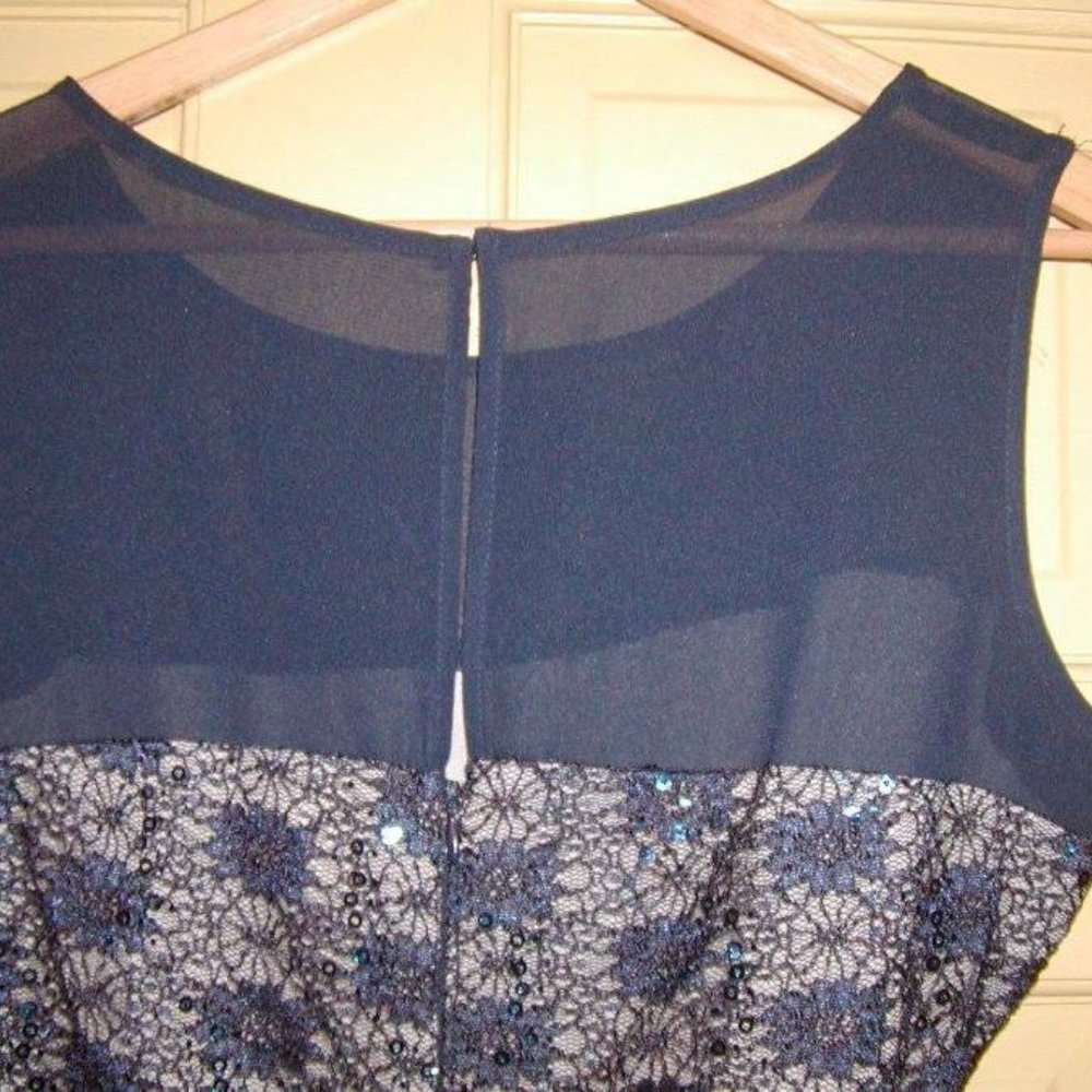 JULIAN TAYLOR WOMENS NAVY SEQUIN FIT FLARE A-LINE OVERLAY DRESS SZ 12 NWT! - Picture 8 of 9